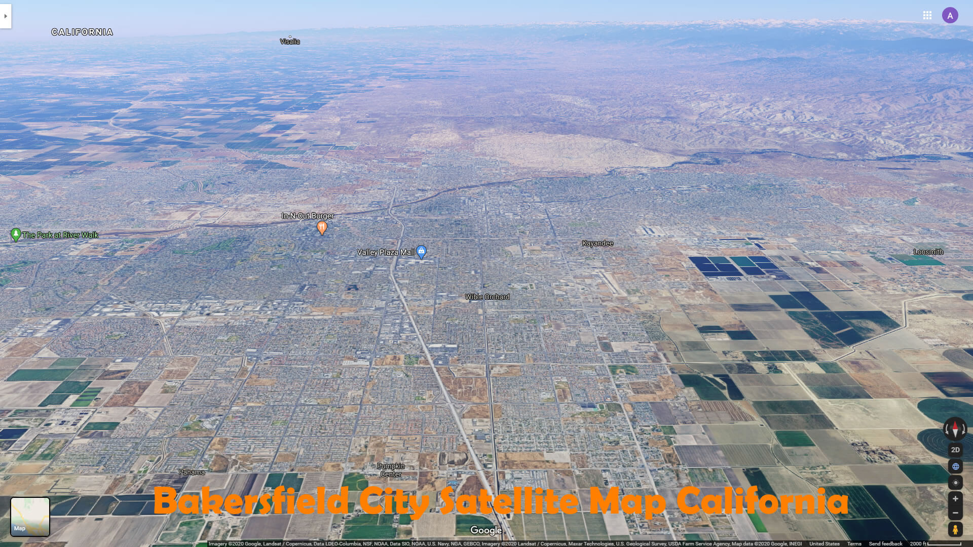 Bakersfield Ville Satellite Carte californie